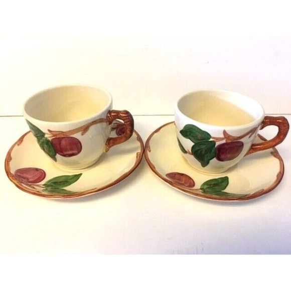 Franciscan Apple Cup and Saucer 1960s TV USA Backstamp Set of 2 - Picture 2 of 4